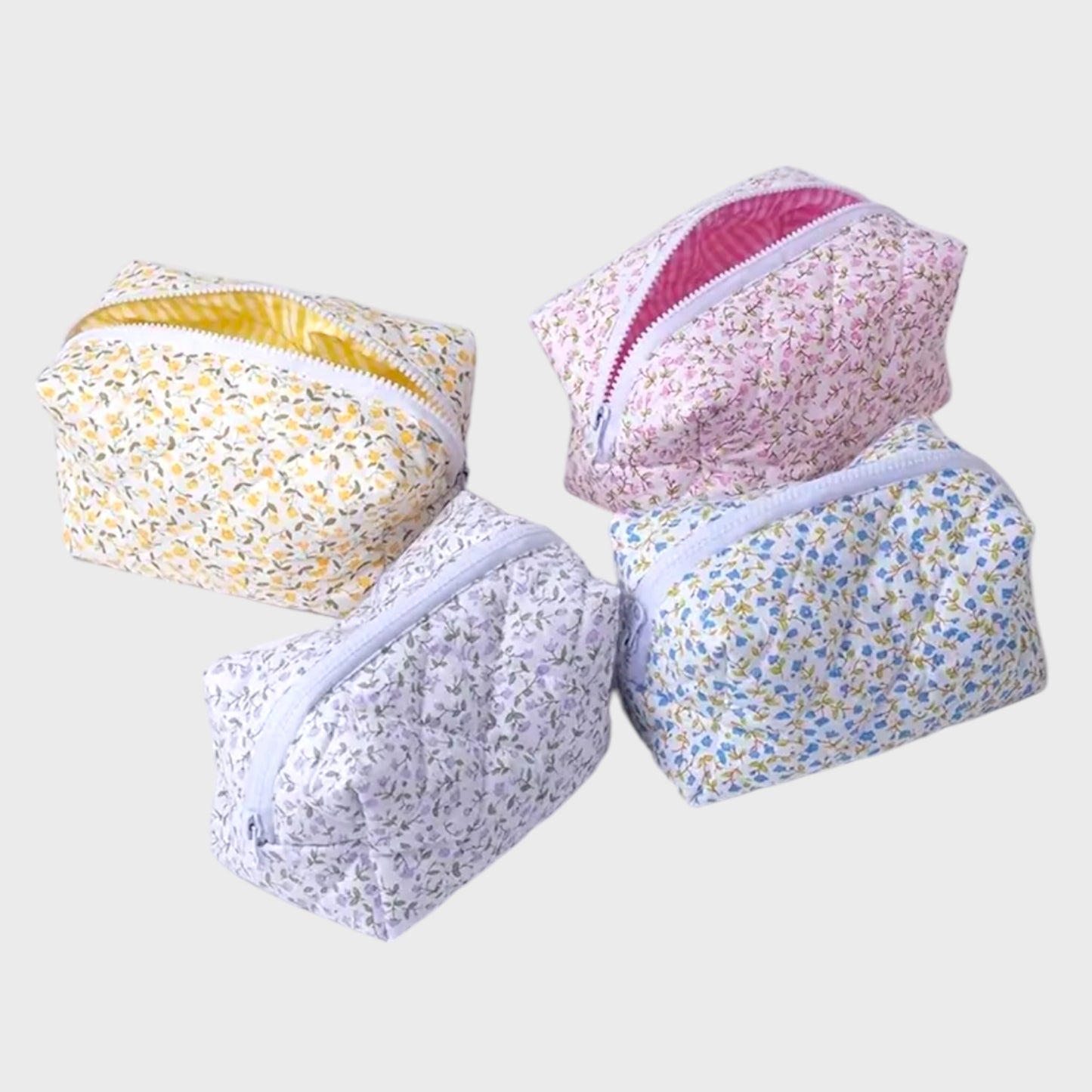 Quilted Floral Pouch/ Makeup Bag
