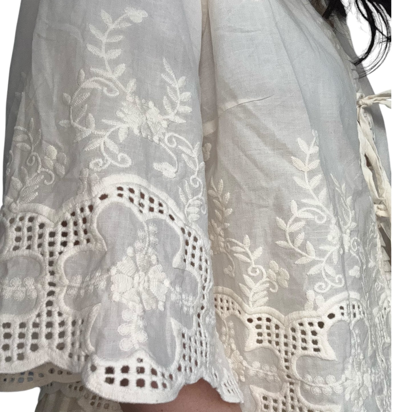 Eyelet Floral Embroidered Tie Front Top