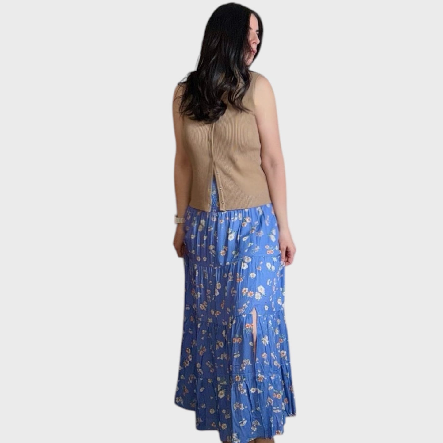 Sky Dream Floral Tiered Skirt with Slit