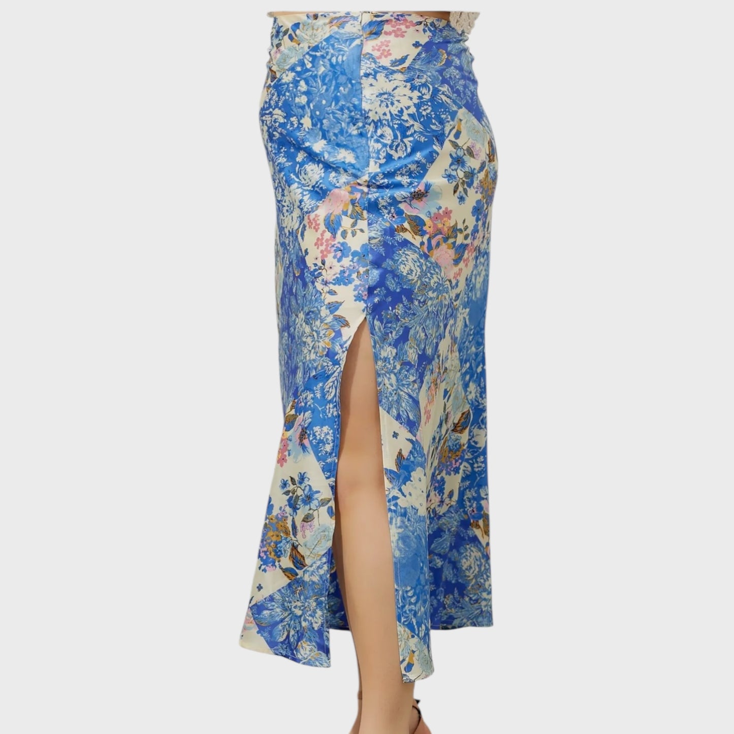 Satin Patchwork Floral Skirt Curvy