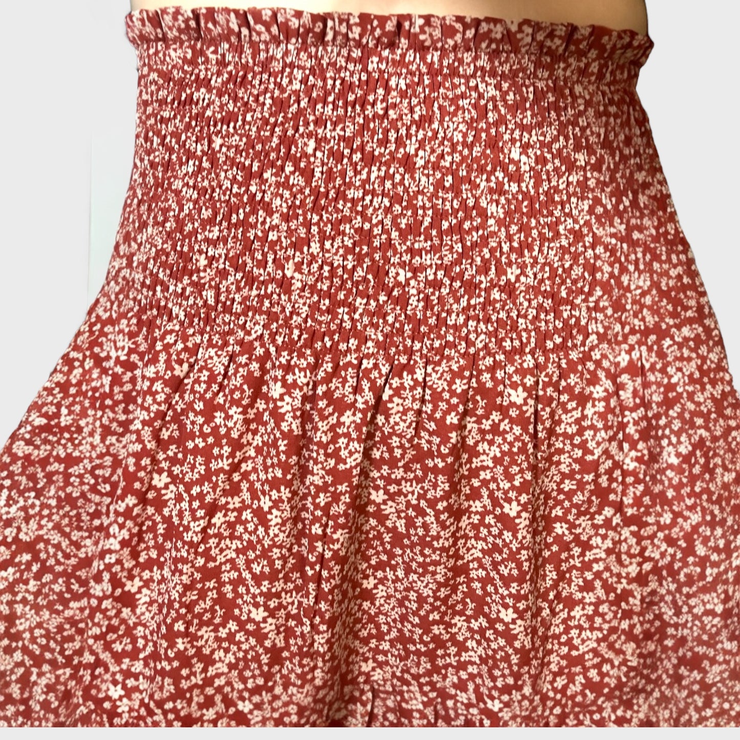Rust Meadow Floral Tiered Skirt with Slit