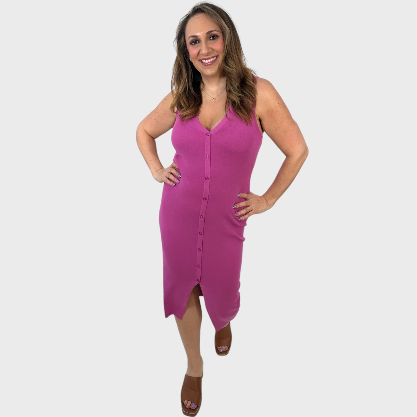 Wild Orchid Ribbed Knit Button Front Dress