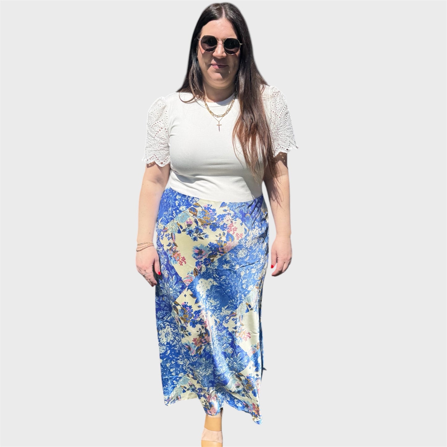 Satin Patchwork Floral Skirt Curvy