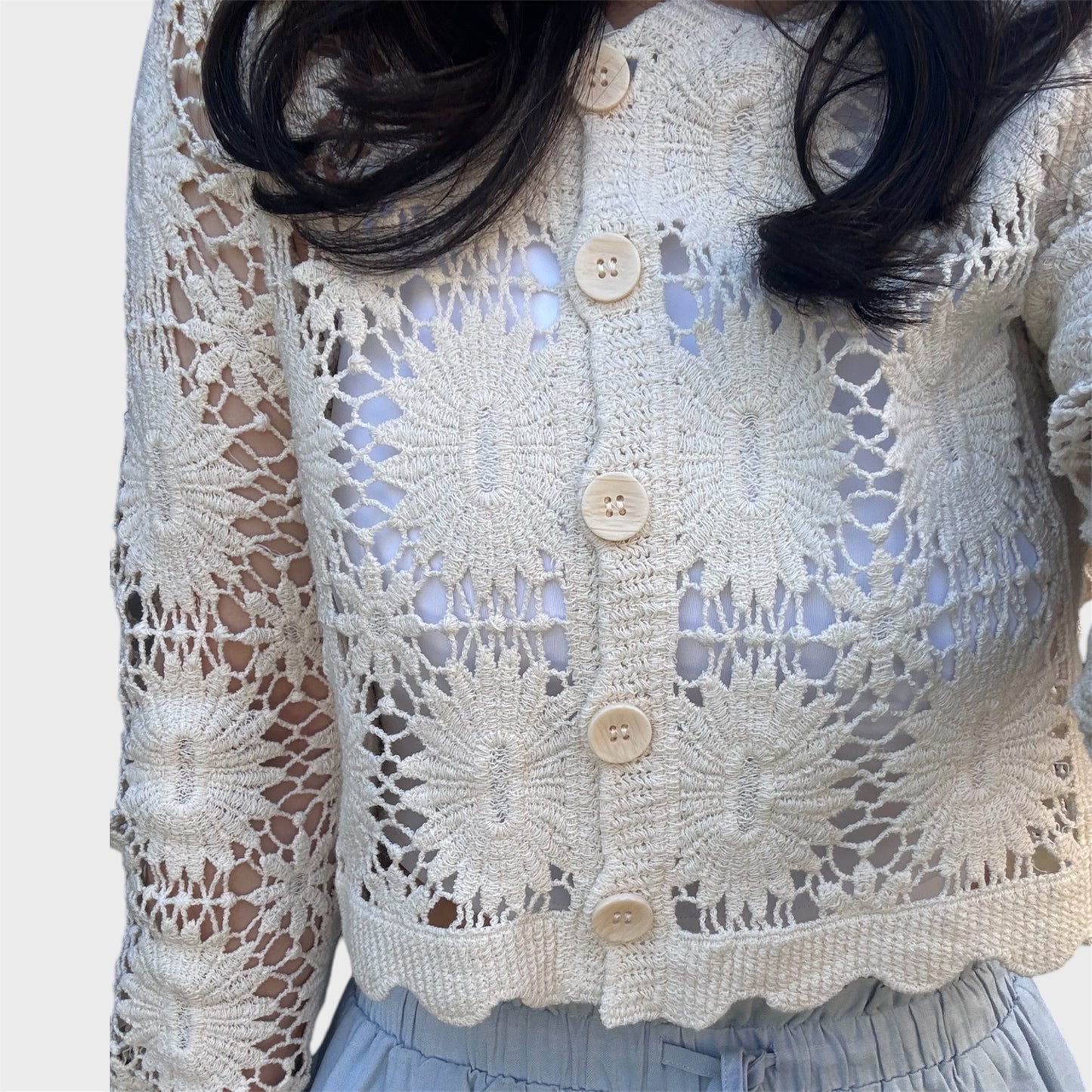Flower Crochet Knit Cardigan