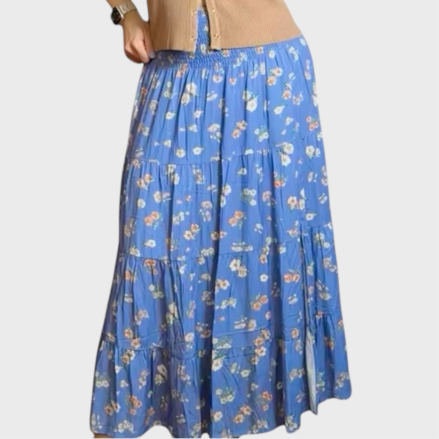 Sky Dream Floral Tiered Skirt with Slit