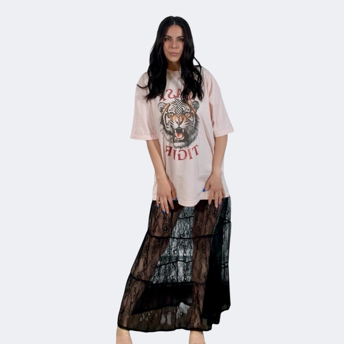 Boho Tiered Lace Maxi Skirt with Mini Skirt Lining