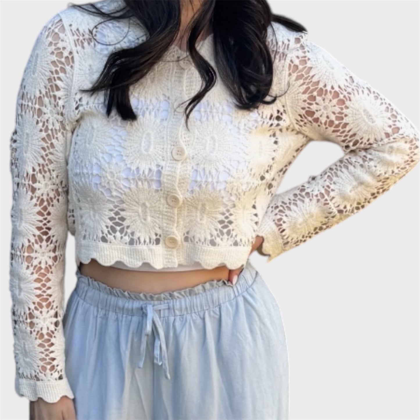 Flower Crochet Knit Cardigan