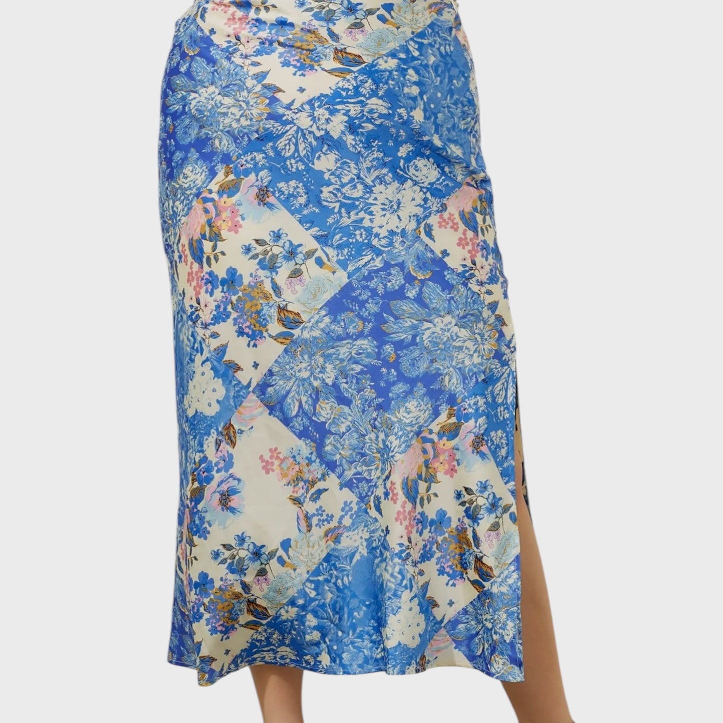 Satin Patchwork Floral Skirt Curvy