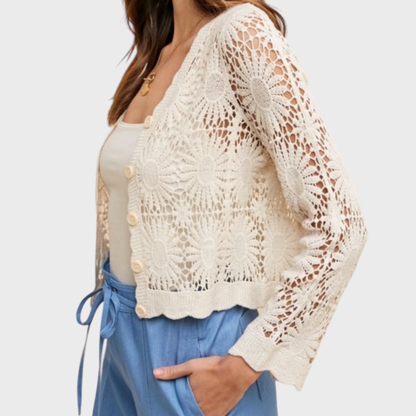 Flower Crochet Knit Cardigan