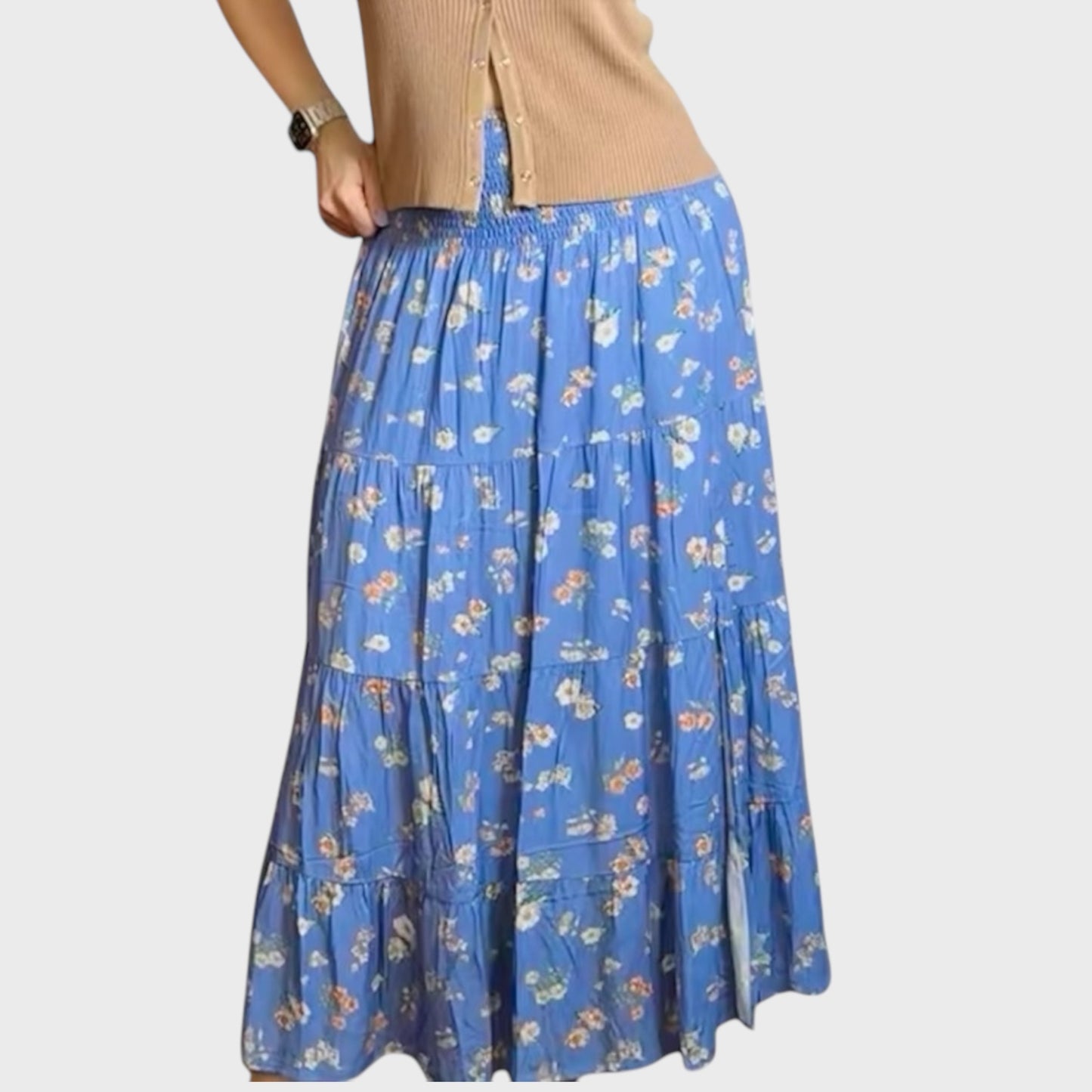Sky Dream Floral Tiered Skirt with Slit