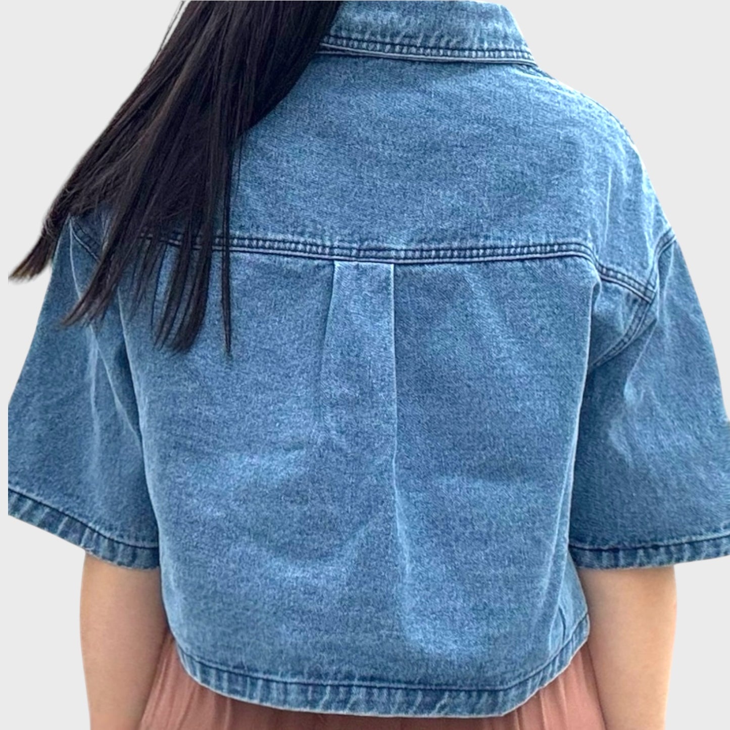 Cropped Denim Button Front Top