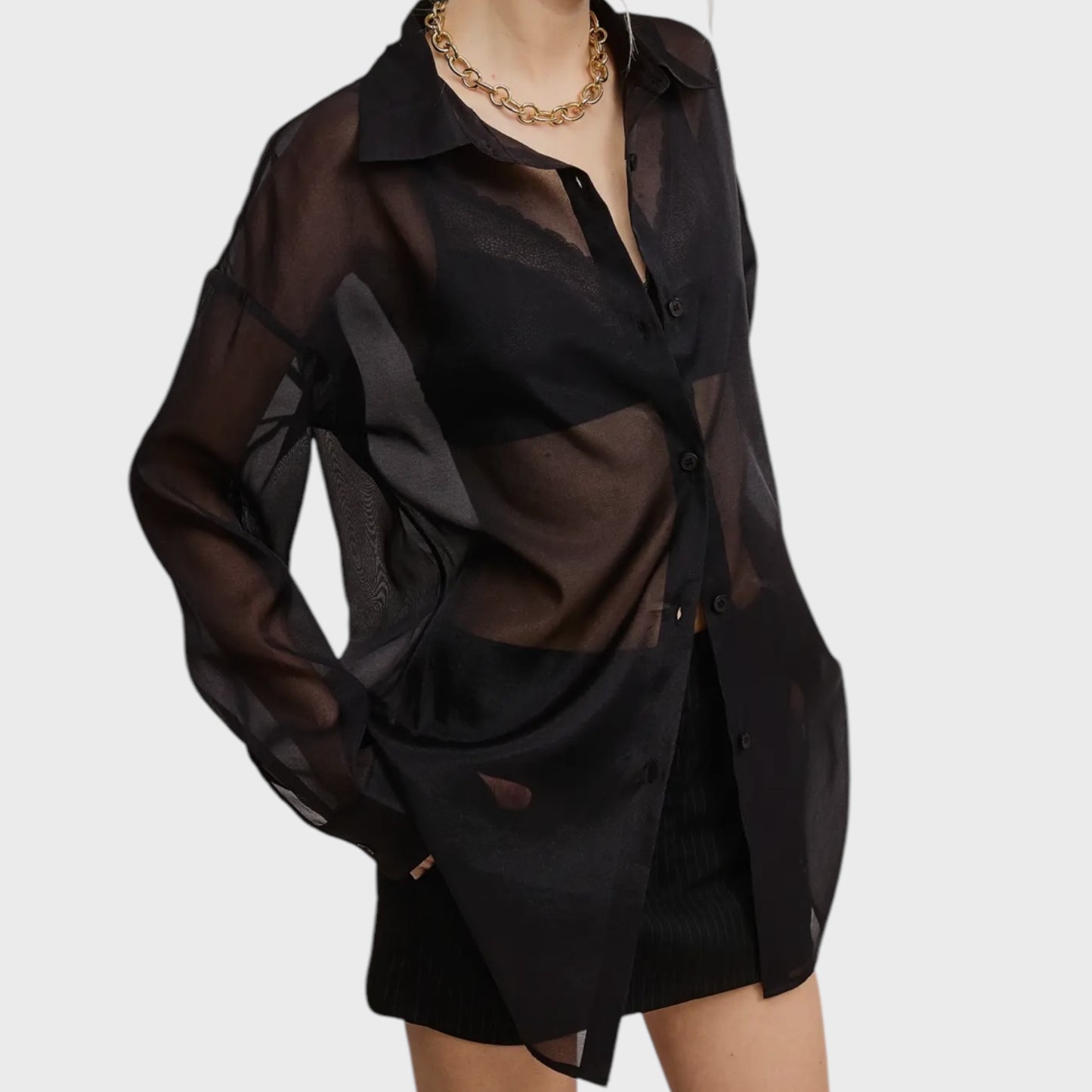Sheer Oversized Button Down Shirt