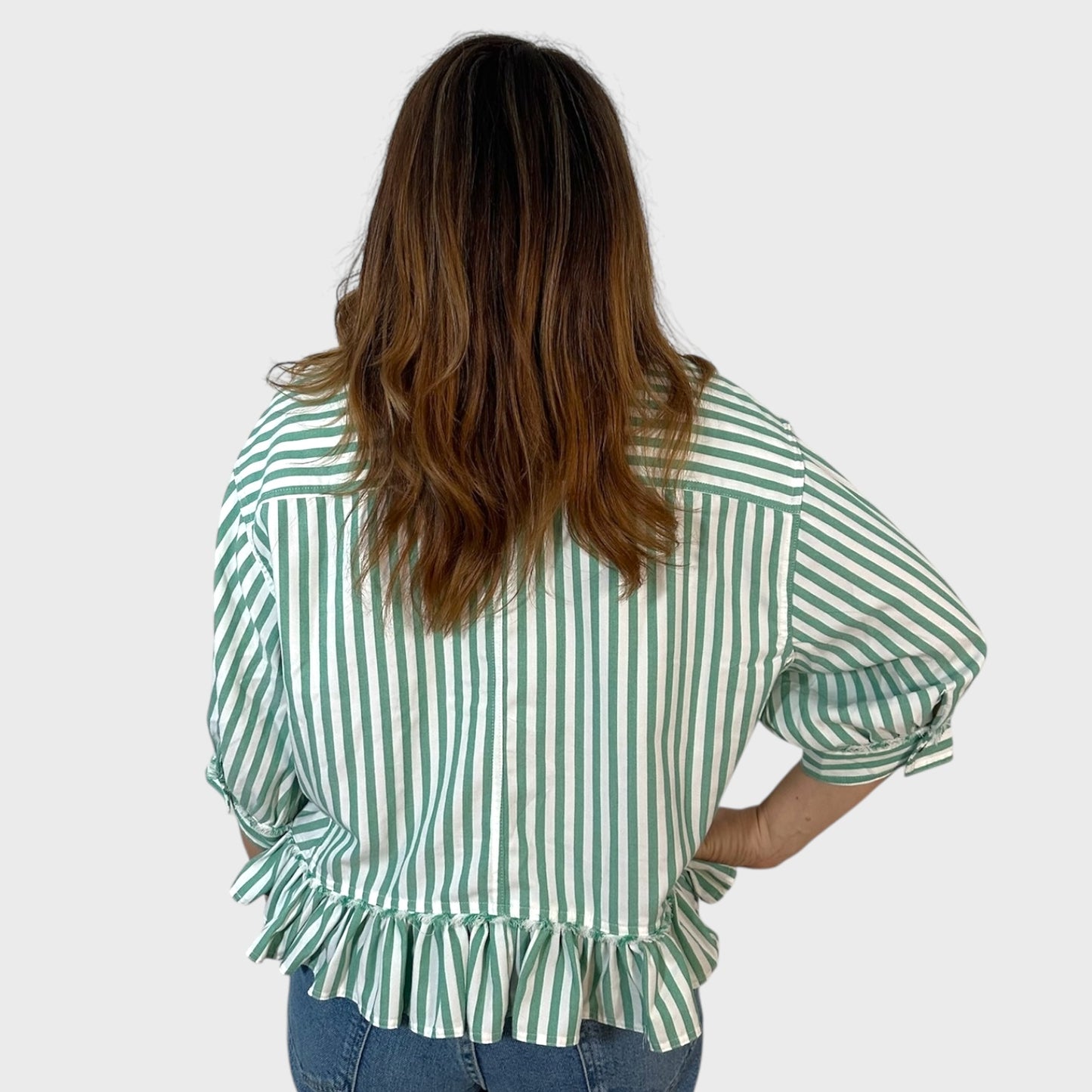Lucky Stripe Peplum Button Front Shirt