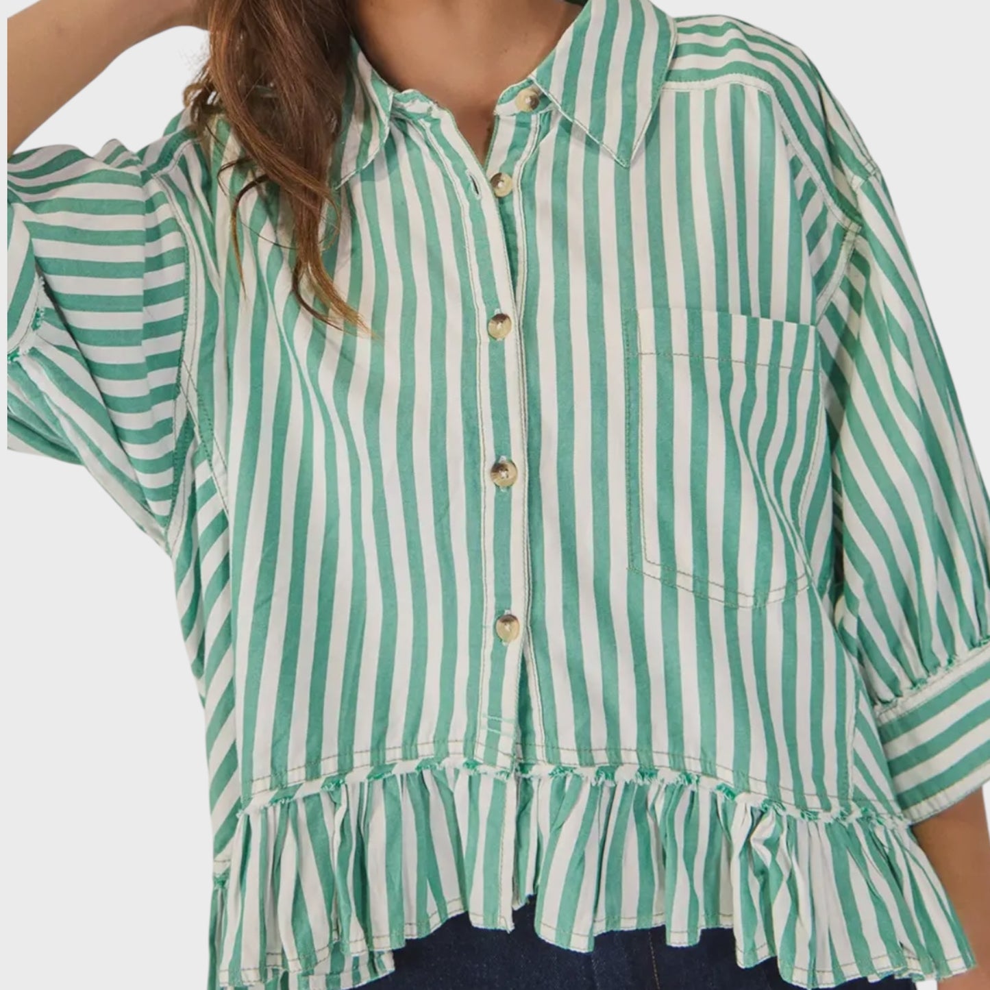 Lucky Stripe Peplum Button Front Shirt