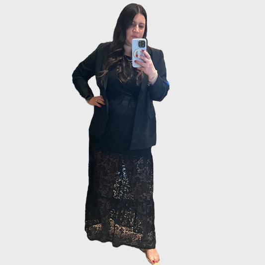 Boho Tiered Lace Maxi Skirt with Mini Skirt Lining Curvy