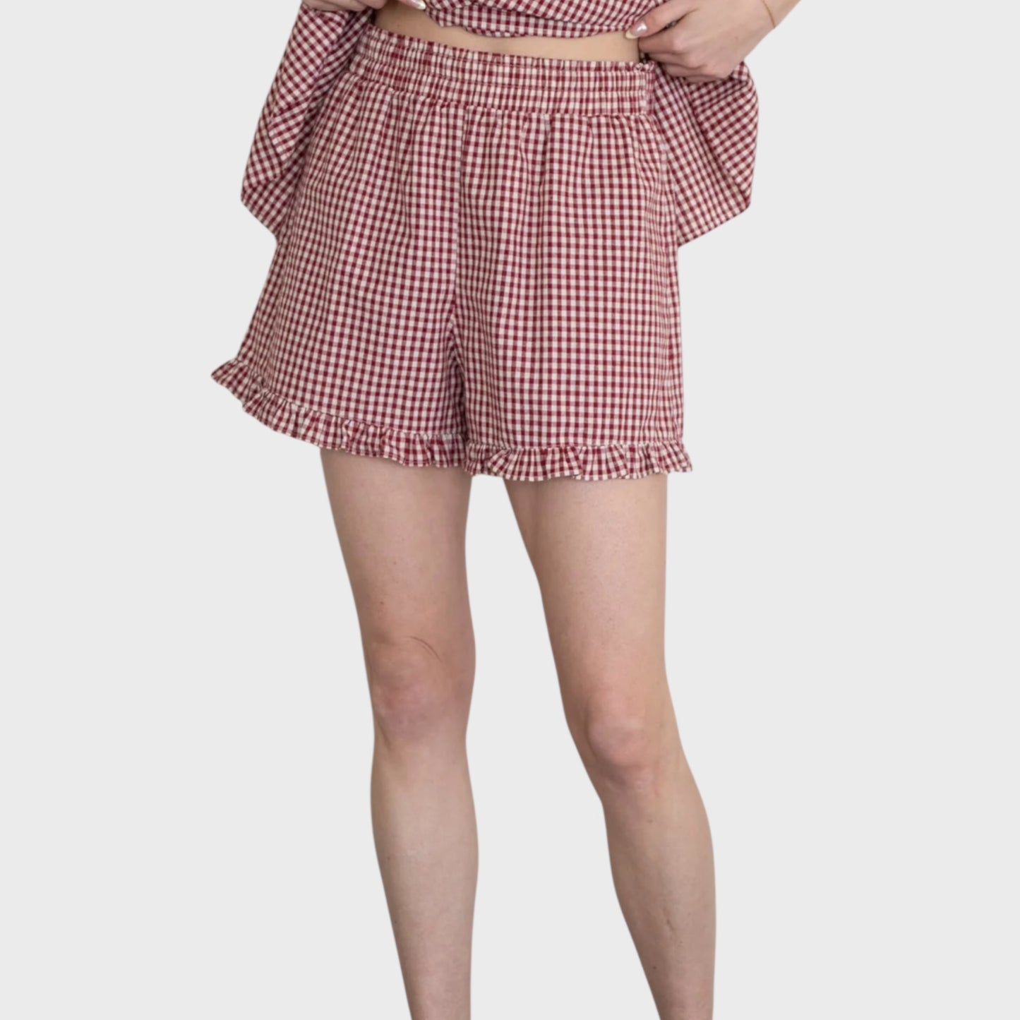 Burgundy Gingham Ruffle Boxer Shorts