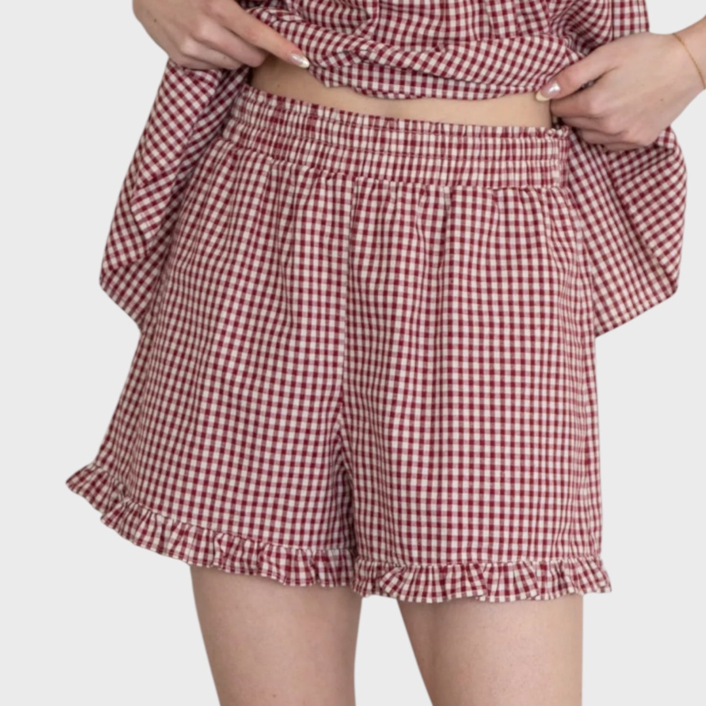 Burgundy Gingham Ruffle Boxer Shorts