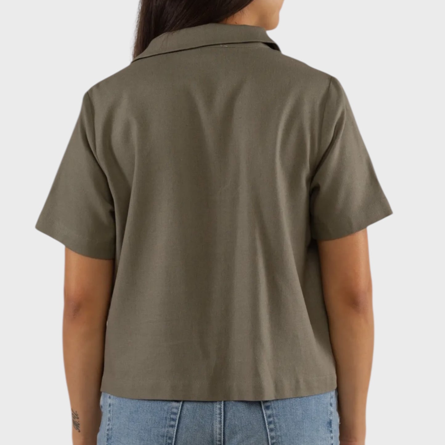 Linen Collared Tie Front Top