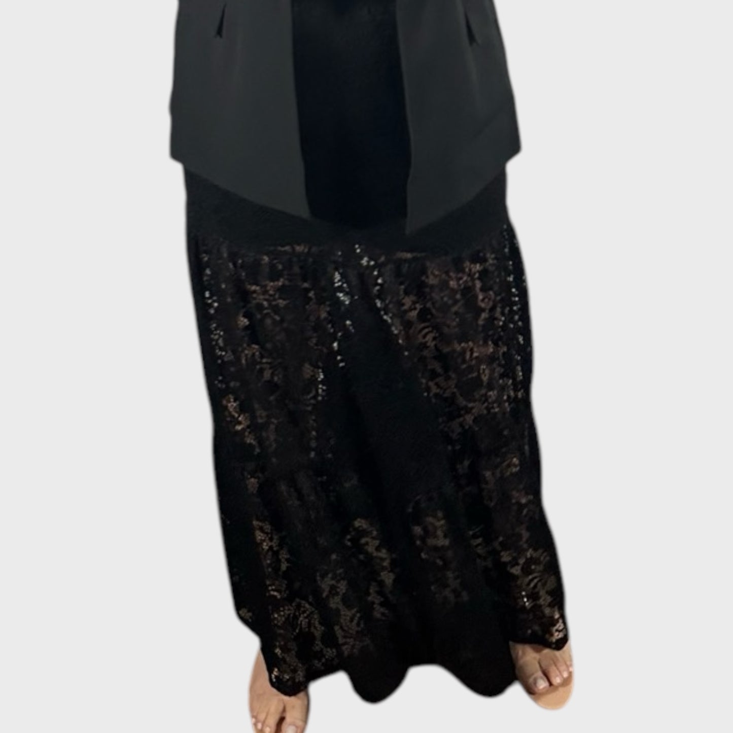 Boho Tiered Lace Maxi Skirt with Mini Skirt Lining Curvy