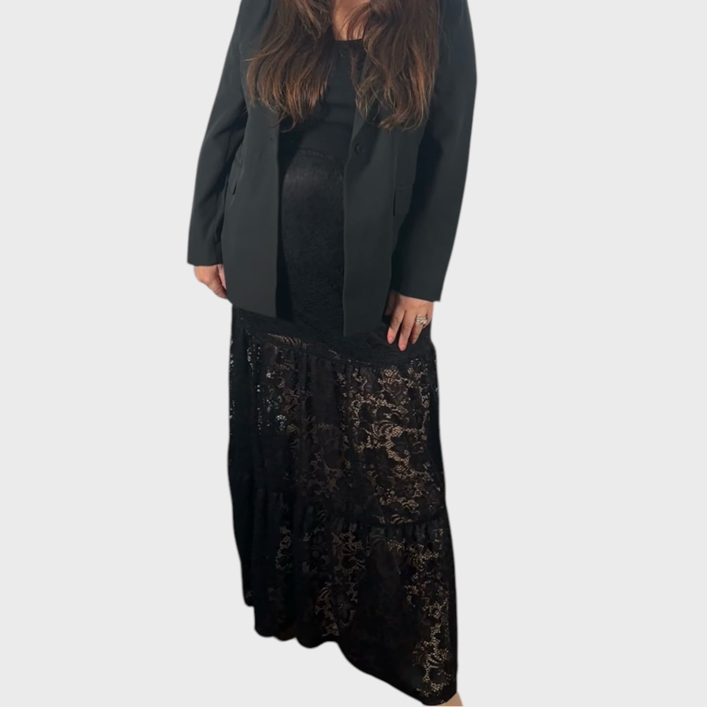 Boho Tiered Lace Maxi Skirt with Mini Skirt Lining Curvy