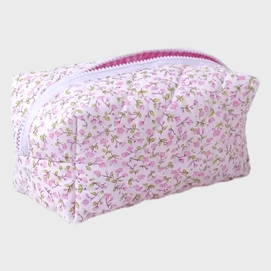 Quilted Floral Pouch/ Makeup Bag
