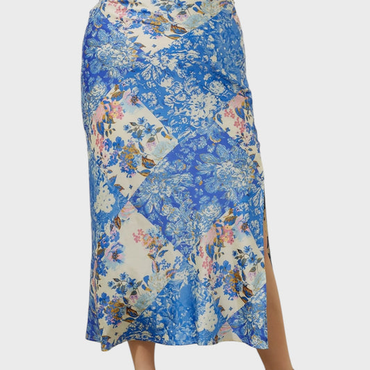 Satin Patchwork Floral Skirt Curvy